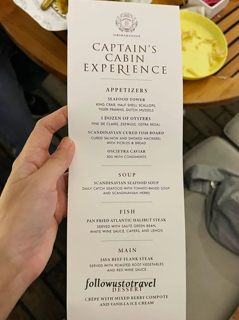 Sirimahannop吉祥號曼谷帆船餐廳 Captain Cabin Food Menu
